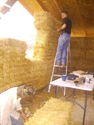 Craig helping with Strawbale Walls, Jan 2015